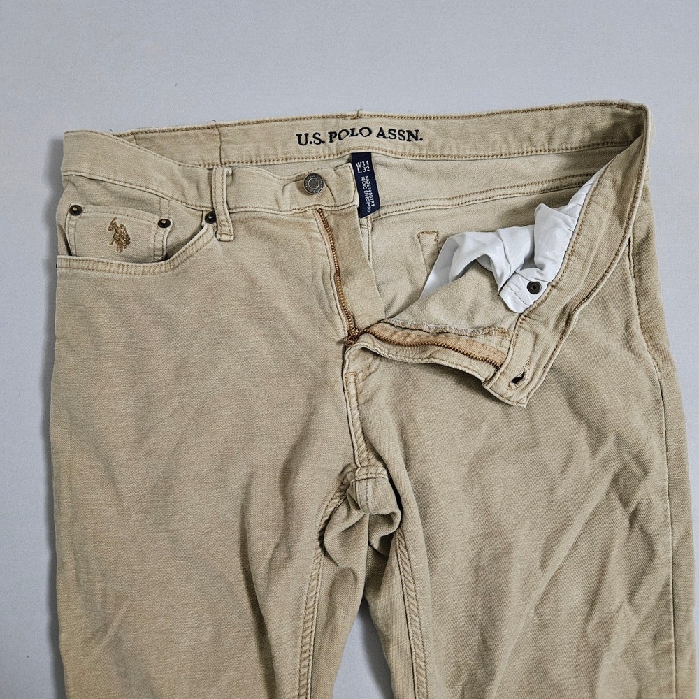 U.S. Polo Assn Tan Slim Straight Jeans W34 L32 Neutral Clean Preppy Core Classic - Picture 5 of 11